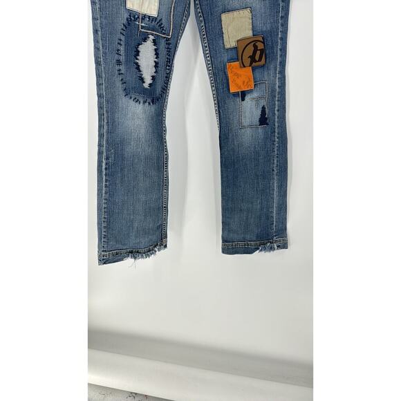 Vintage Pepe London patchwork distressed mid rise flare deans 90s size 30 - Picture 9 of 11